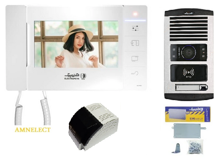 خرید پکیج کامل آیفون تصویری الکتروپیک با مانیتور PRO403، پنل RFID1086، قفل زنجیری 671 و منبع تغذیه V1-386