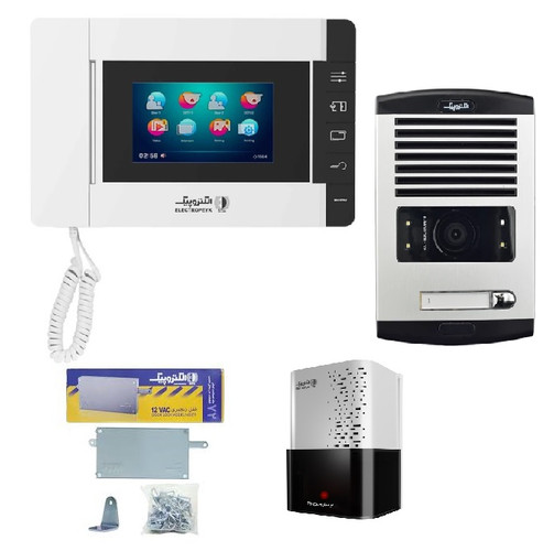 پکیج کامل آیفون تصویری الکتروپیک مدل PRO803 با مانیتور 4.3 اینچ، پنل 1086، قفل زنجیری 671 و منبع تغذیه 1102