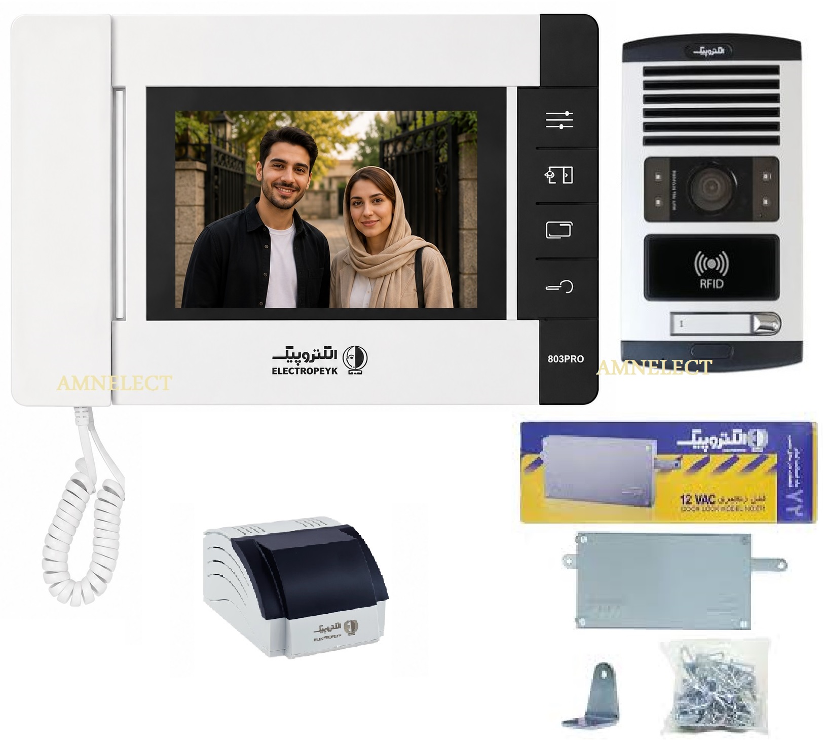 خرید پکیج کامل آیفون تصویری 4/3 اینچ الکتروپیک با مانیتور PRO803 حافظه دار و پنل RFID 1086 کارتخوان