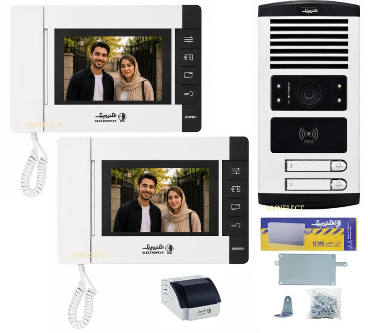 خرید پکیج کامل آیفون تصویری 4/3 اینچ الکتروپیک با مانیتور PRO803 حافظه دار و پنل RFID 1086 کارتخوان