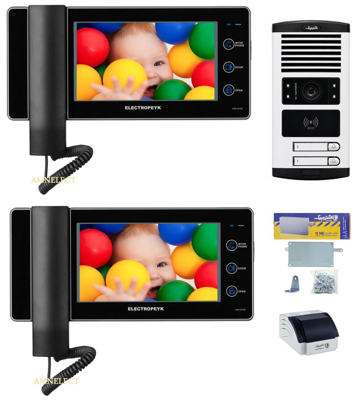 خرید پکیج کامل آیفون تصویری 7 اینچ الکتروپیک مدل 1294 حافظهدار با پنل RFID 1086 کارتخوان